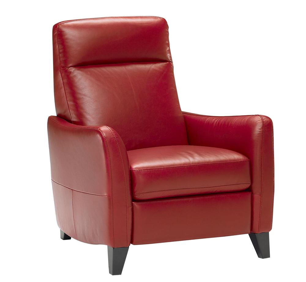 Natuzzi Editions 100 Italian Leather B537 004 Upholstered Chair with Padded Headrest Lumbar Support and Exposed Wood Feet Sadler s Home Furnishings High Leg Recliner